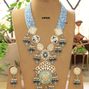 Heavy Kundan Meenakari  & semiprecious Long Necklace With Earring set