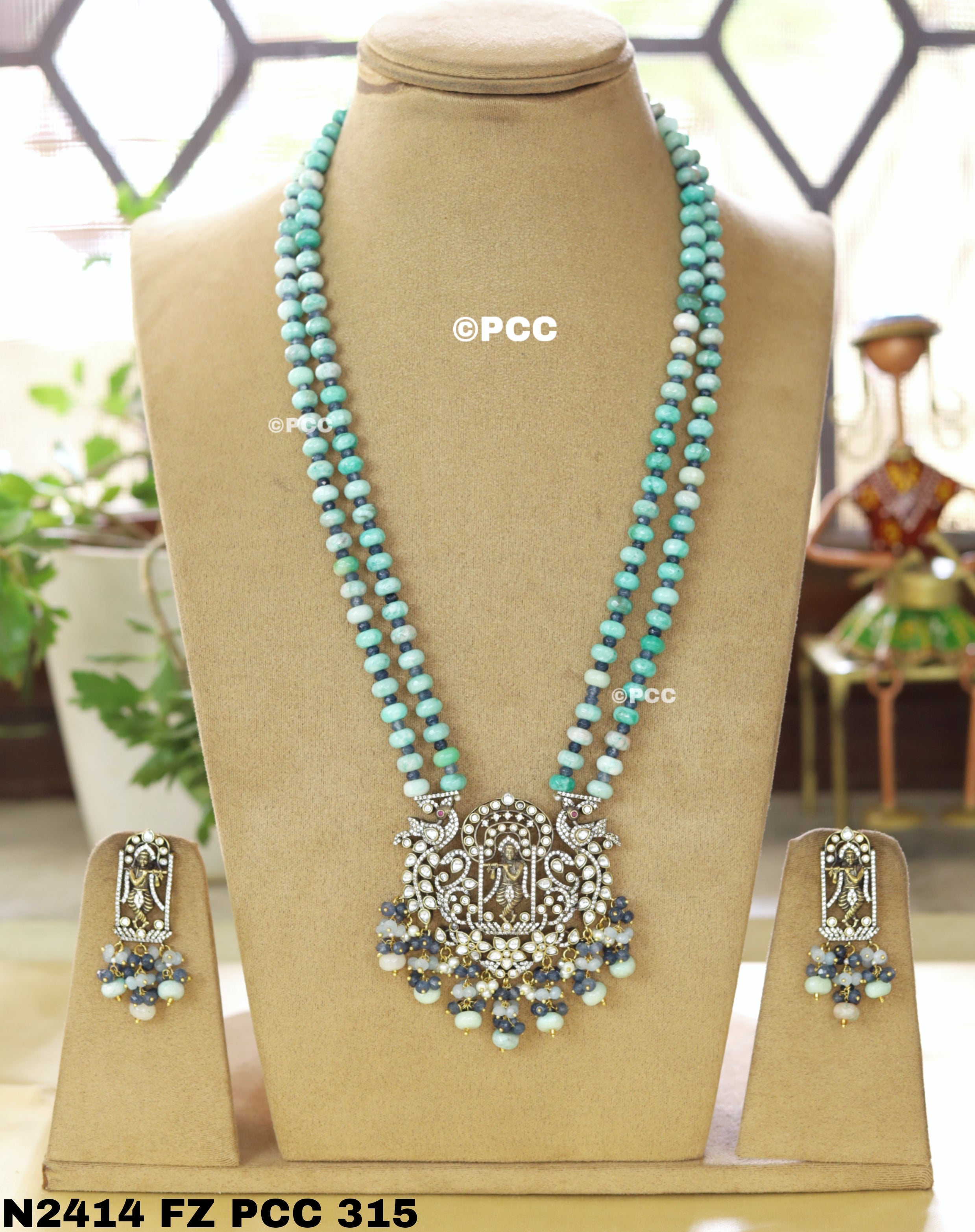 CZ necklace with earrings | pinkcity Craft