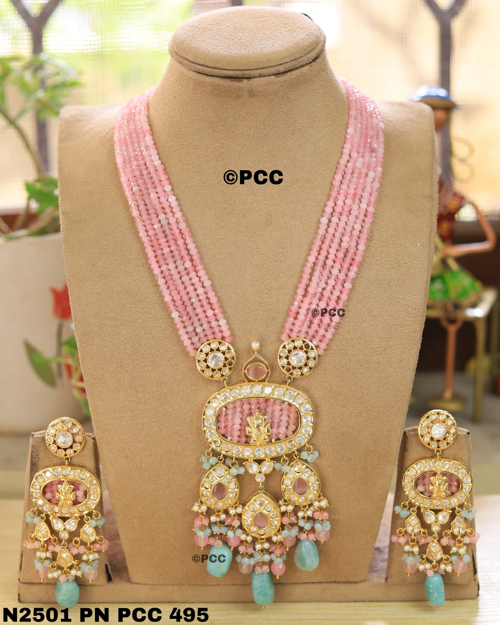 Handmade Kundan Long necklace & one pair of earrings