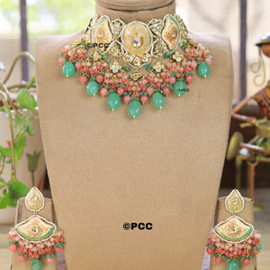 Designer kundan meenakari Necklace with Earring set