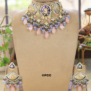 Designer kundan meenakari Necklace with Earring set