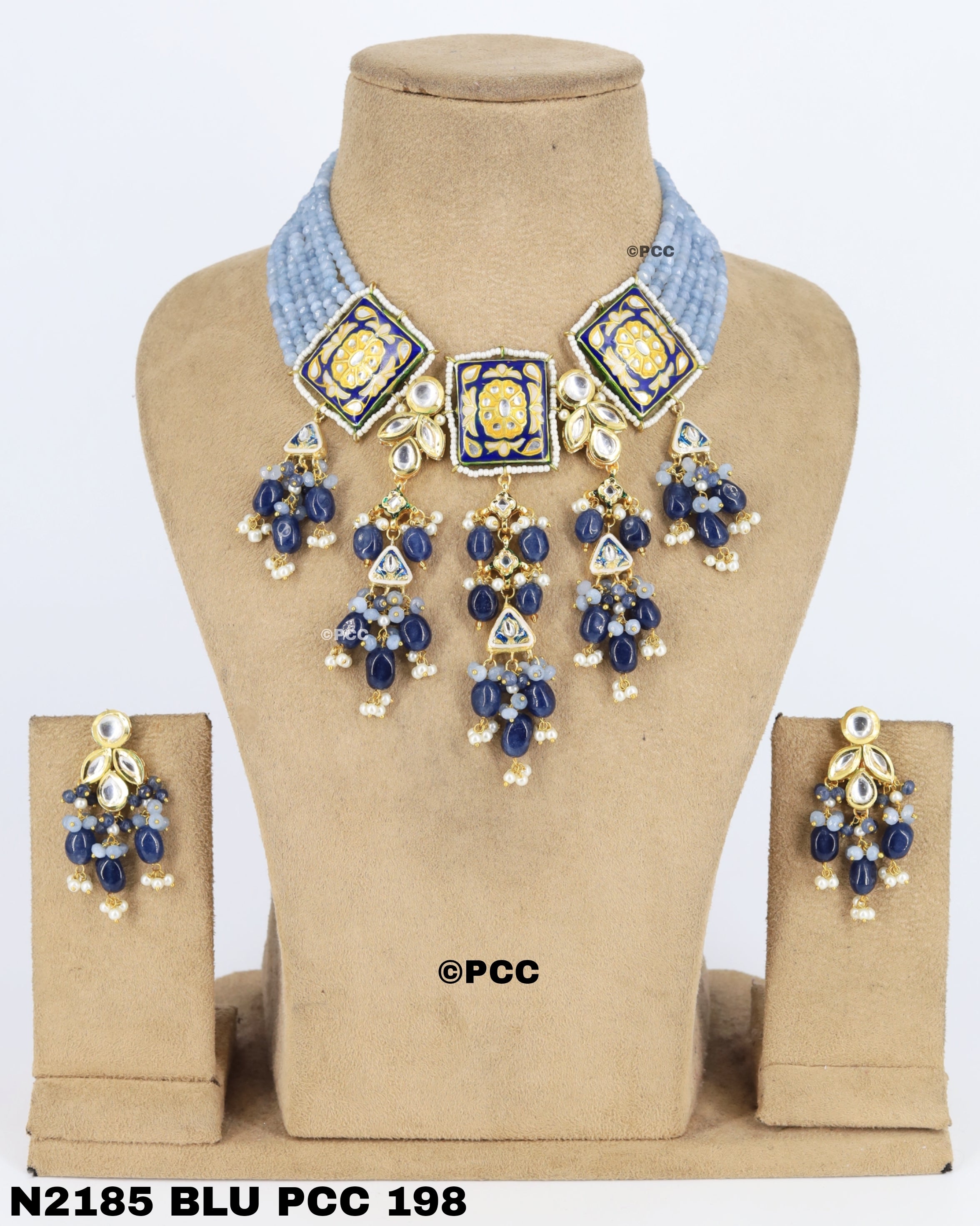 Meenakari Kundan Necklace Set with Green Beads