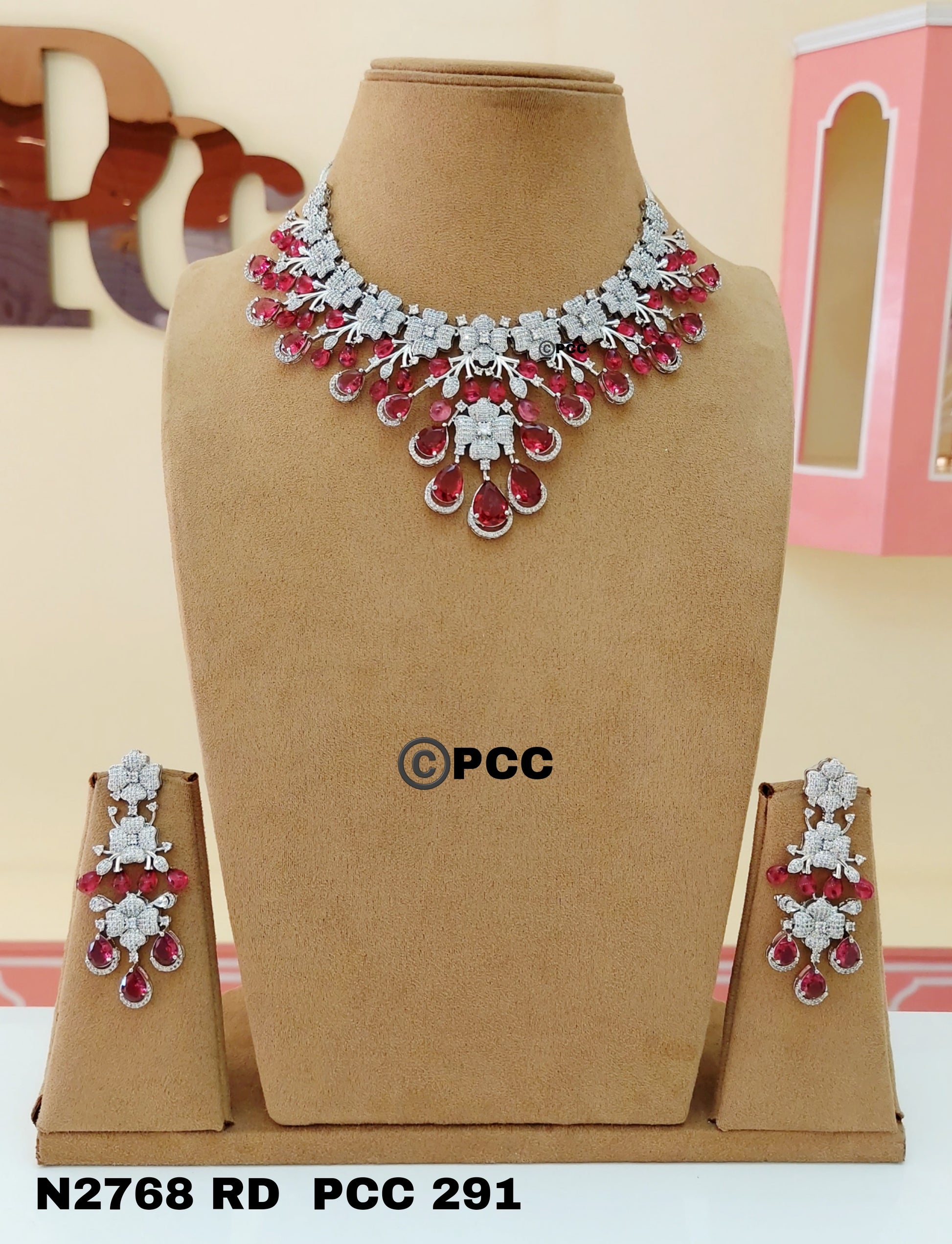 CUBIC ZIRCONIA STONE NECKLACE WITH EARRINGS