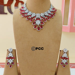 CUBIC ZIRCONIA STONE NECKLACE WITH EARRINGS