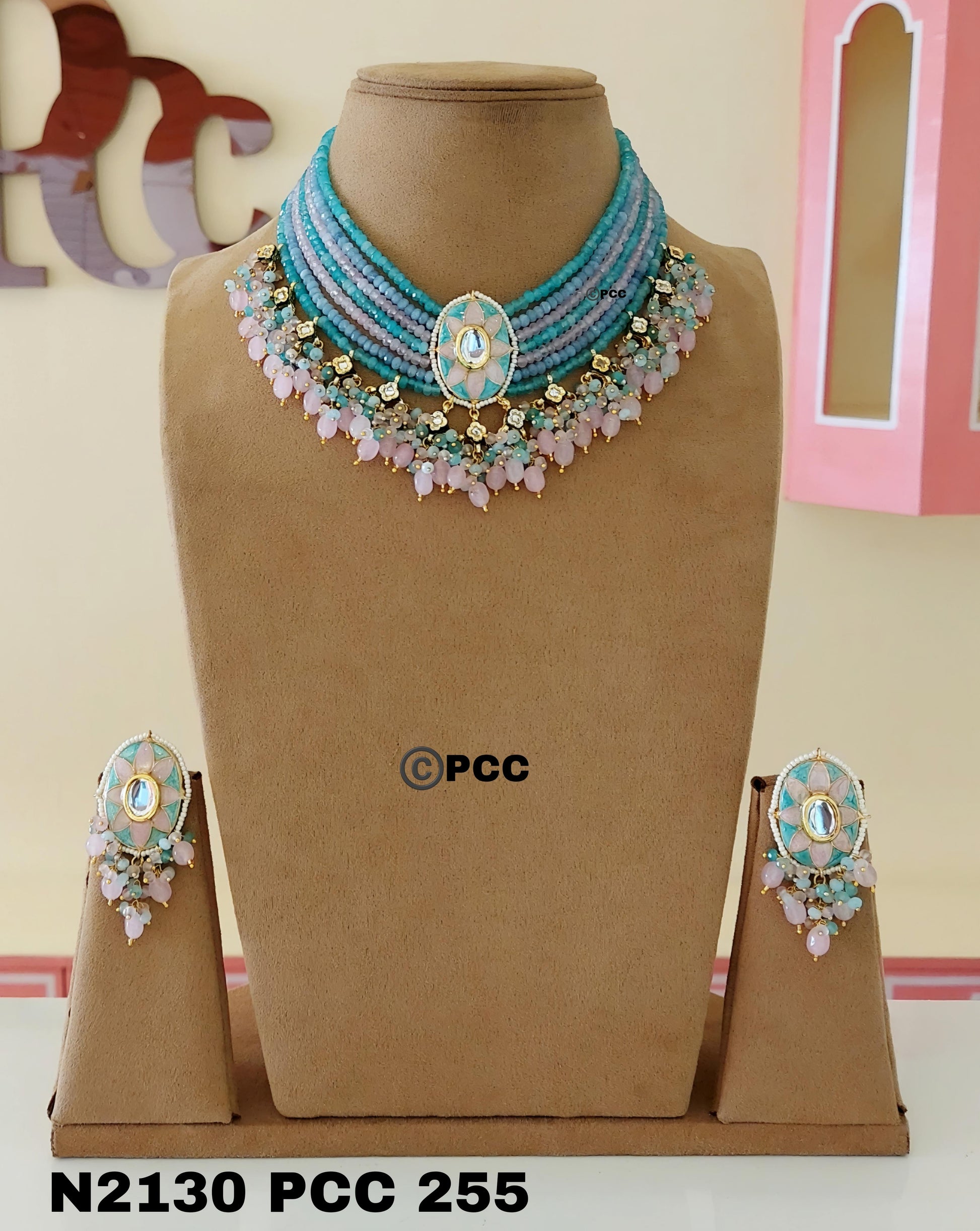 Indian Multicolor fusion Bridal Kundan Necklace & earrings set