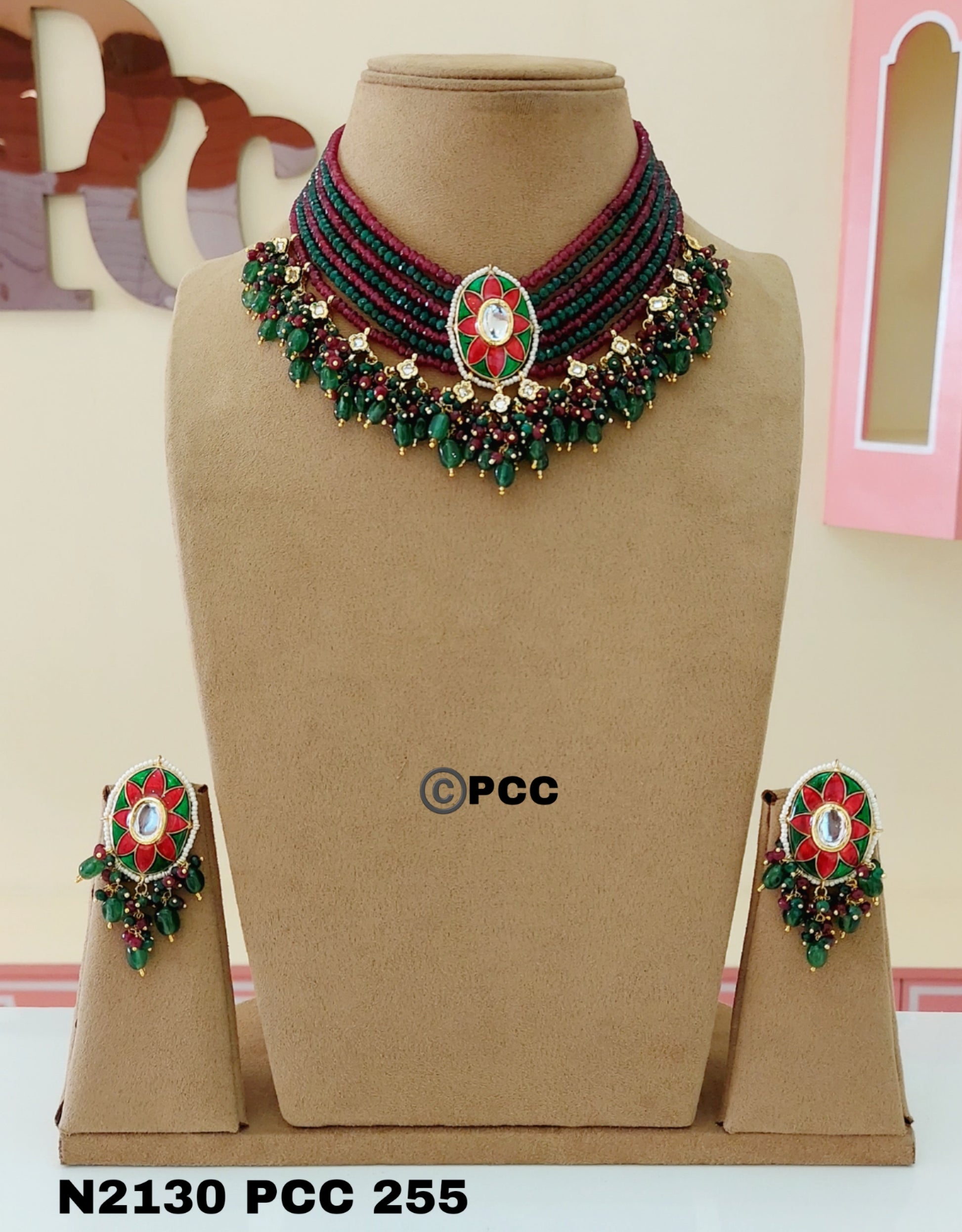 Indian Multicolor fusion Bridal Kundan Necklace & earrings set