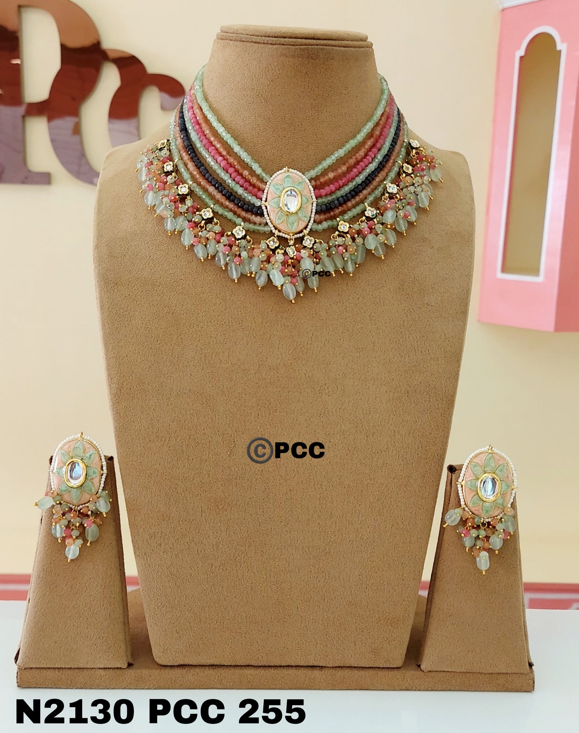 Indian Multicolor fusion Bridal Kundan Necklace & earrings set