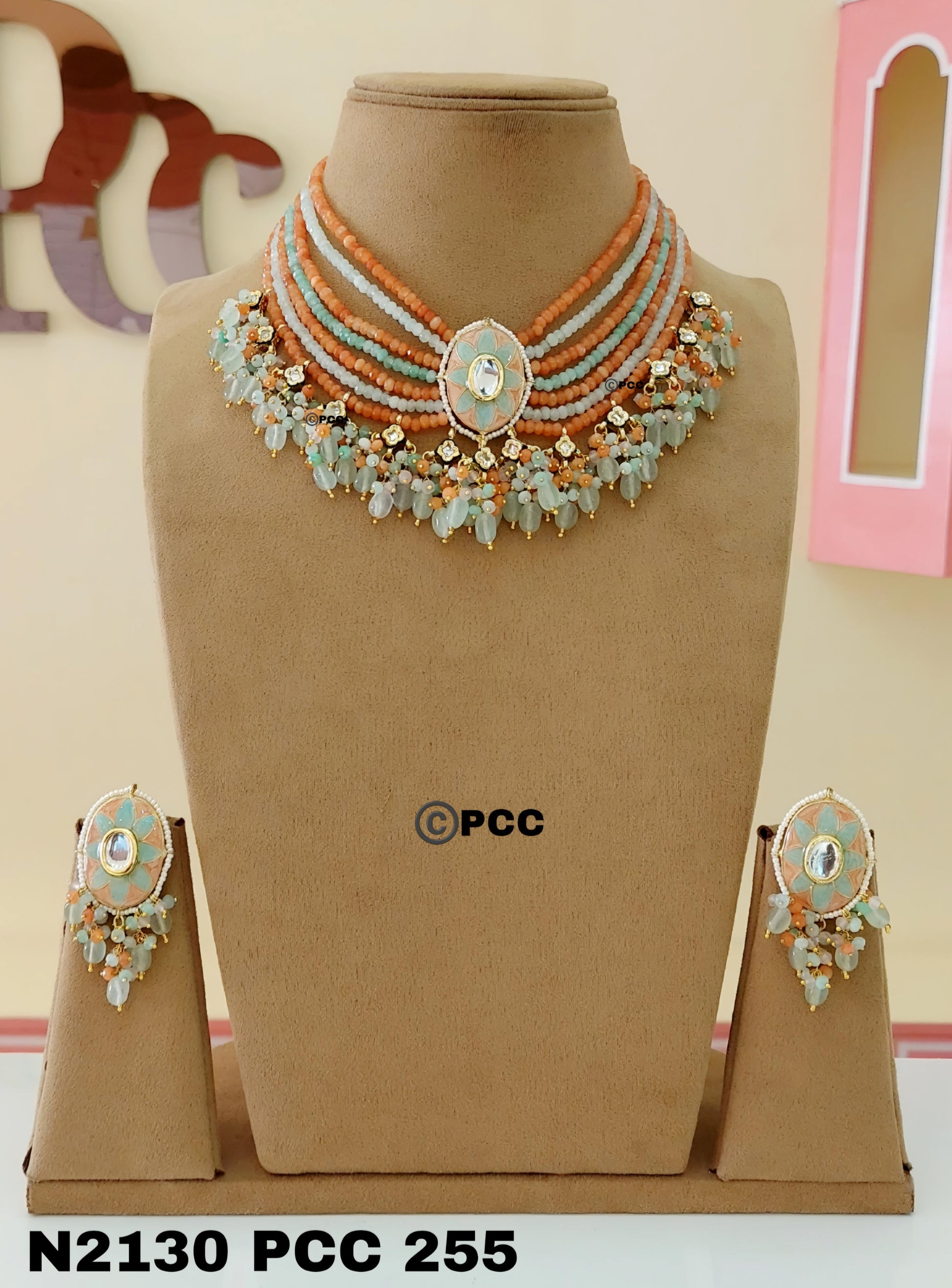 Indian Multicolor fusion Bridal Kundan Necklace & earrings set