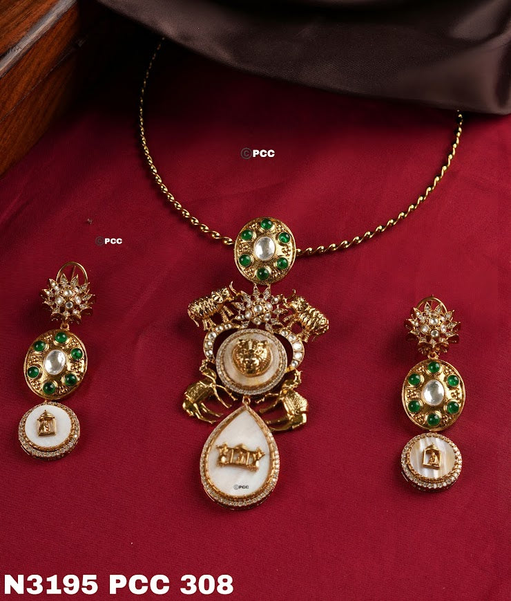 Regal Green Polki Fusion Necklace Set