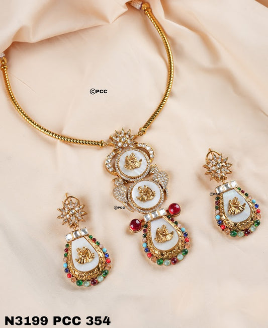 "Luxury Polki Fusion Necklace Set for Weddings"