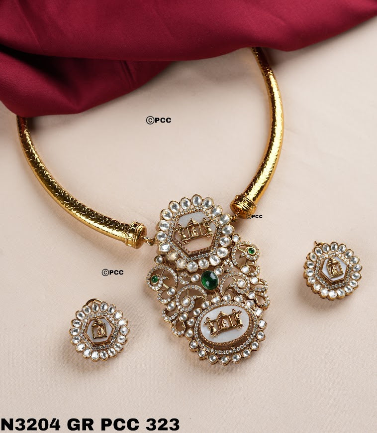 "Stunning Polki Fusion Necklace Set – Shop the Collection"