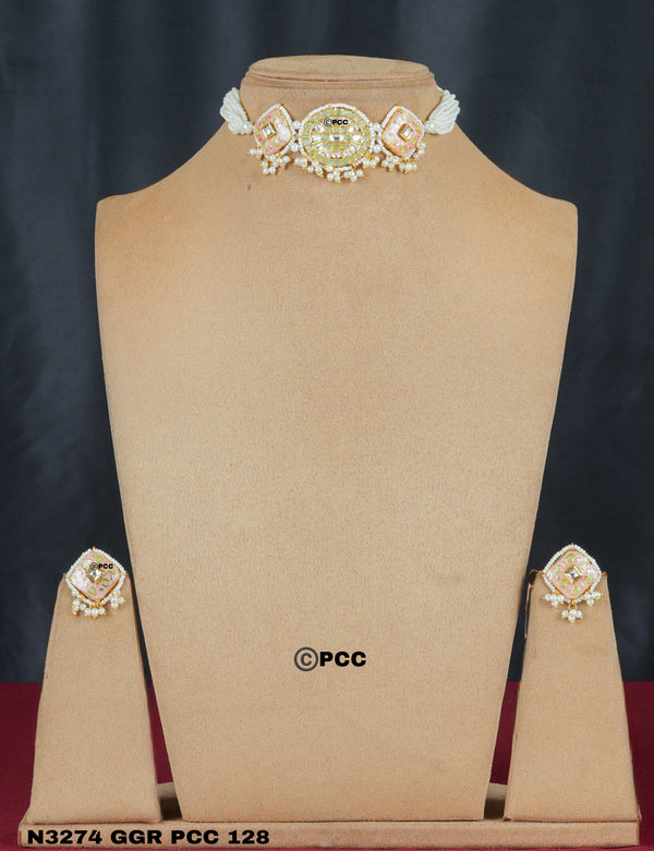 Meenakari & Kundan Pearl Choker Necklace Set – Handcrafted Elegance for Every Occasion