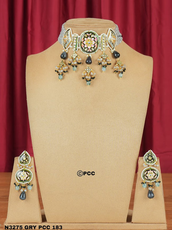 Kundan choker Necklace set with earrings, Indian wedding jewelry