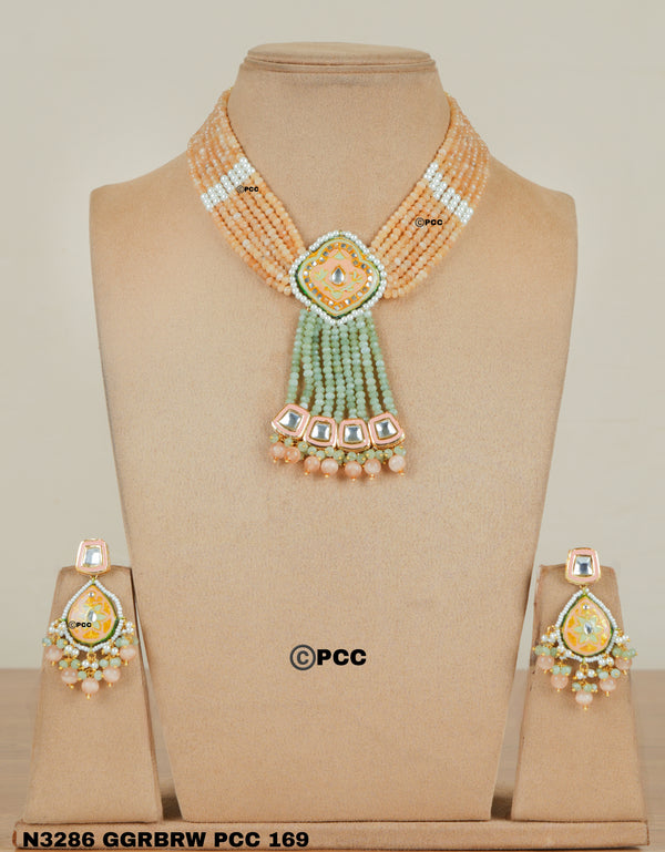 Meenakari & Kundan Choker Necklace Set – Available in Pink, Peach, Green & Firoza