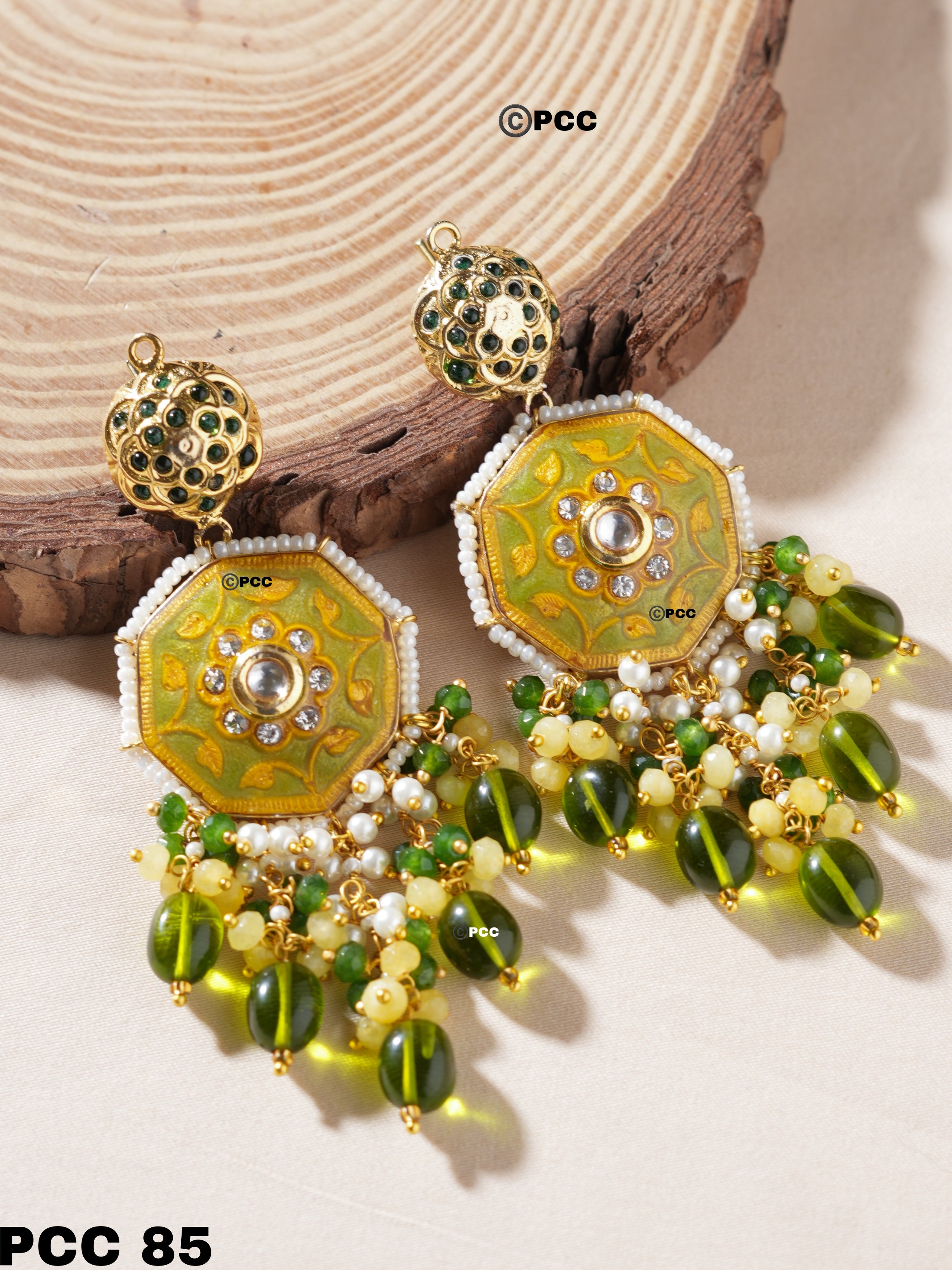 Handcrafted Meenakari Earrings with Natural Beads