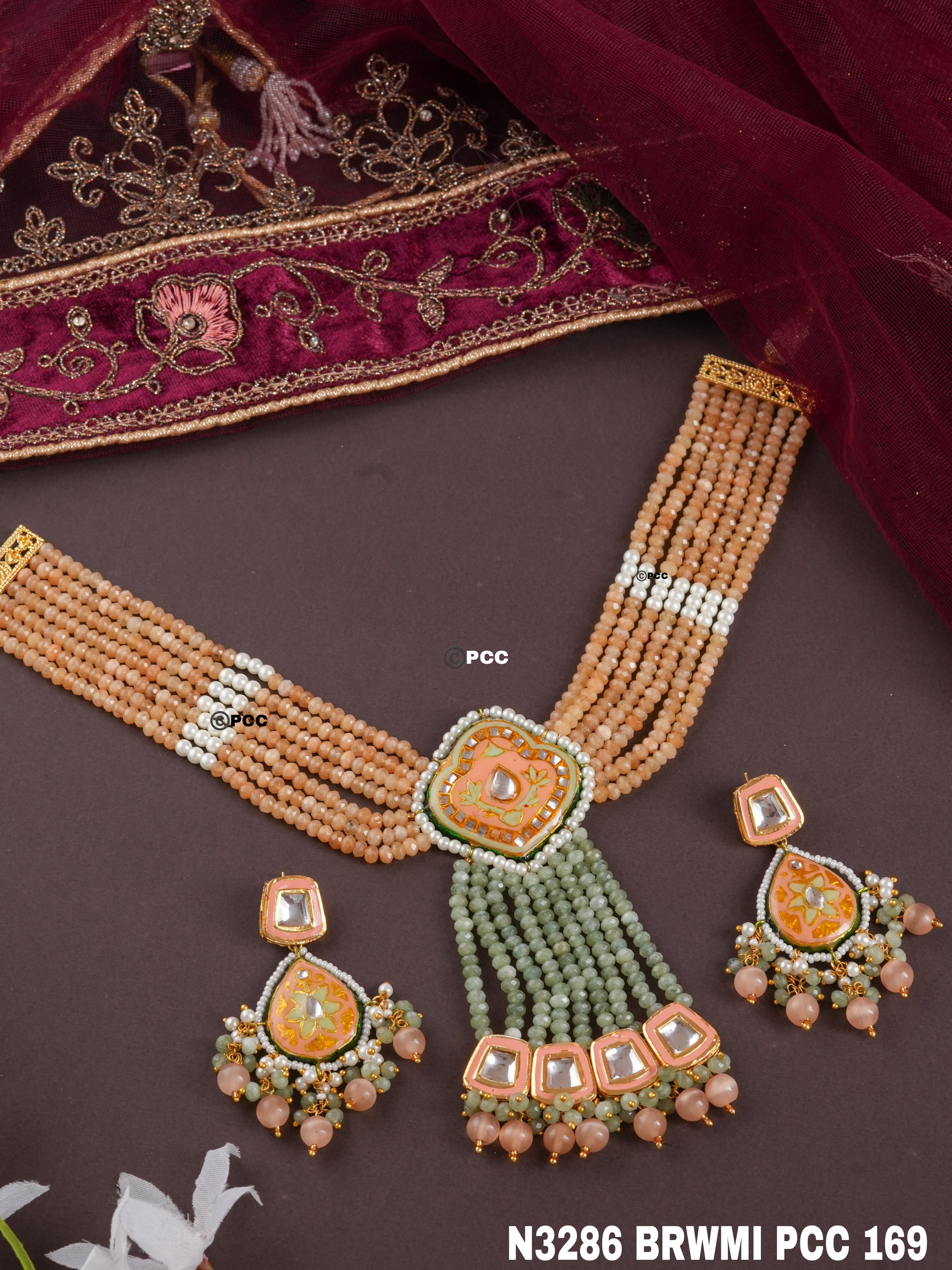 Lotus Pastel Meenakari Collar Necklace Set