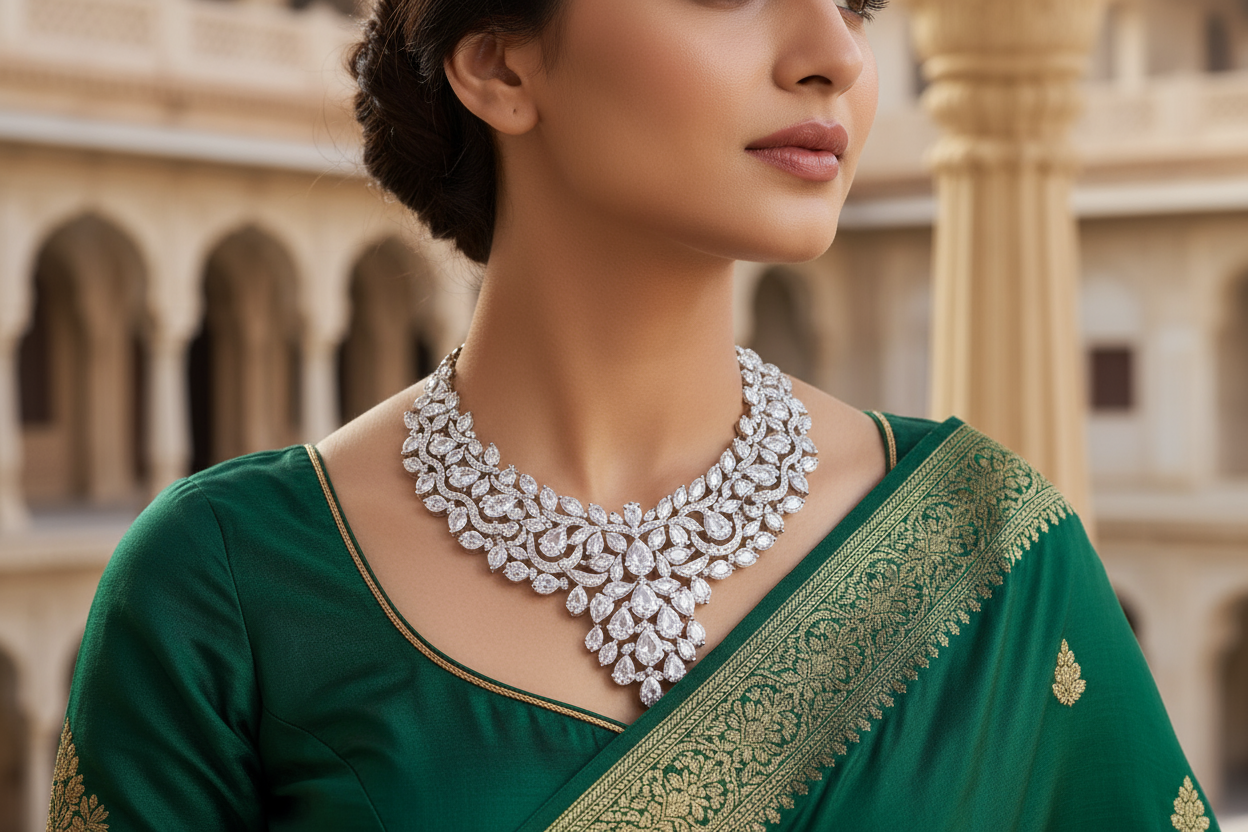 Women Wearing Cubic Zirconia Necklace By Pinkcity Craft 