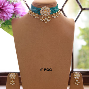 Kundan & Pearls Flowers Choker Necklace & earring Set