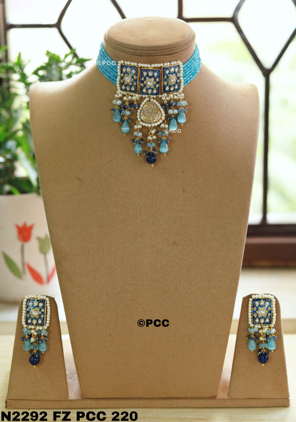 Jadau Polki and Meenakari Work Choker Necklace Set