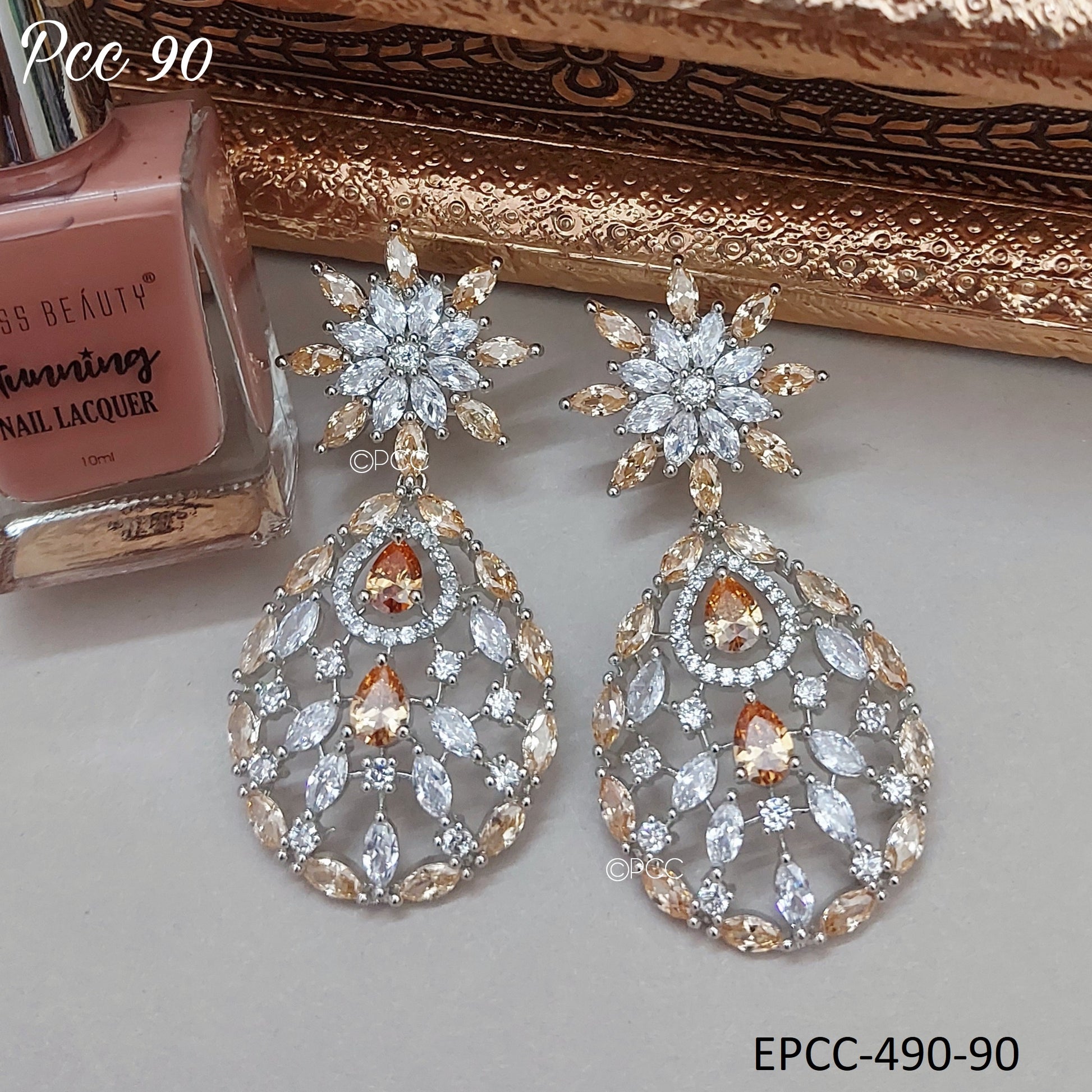 Marquise Champagne CZ Wedding Bridal Earrings