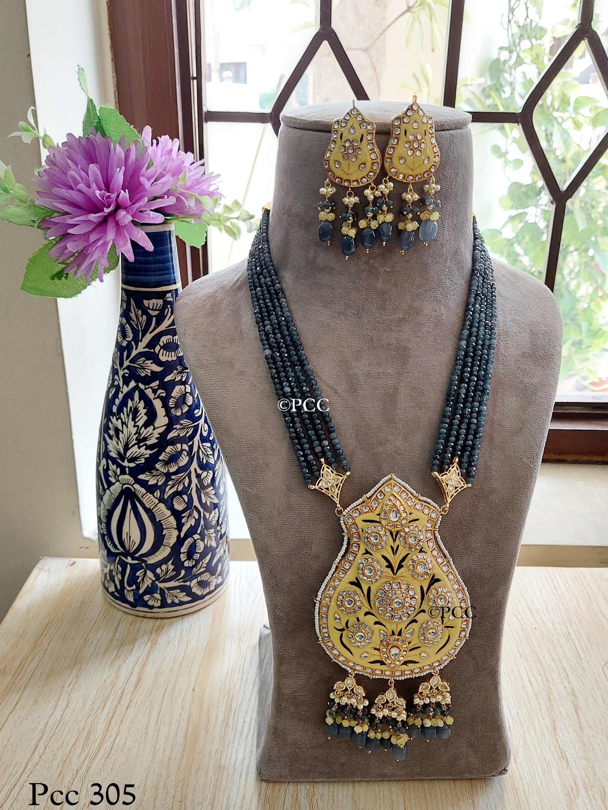 Kundan Meena Pandent Necklace