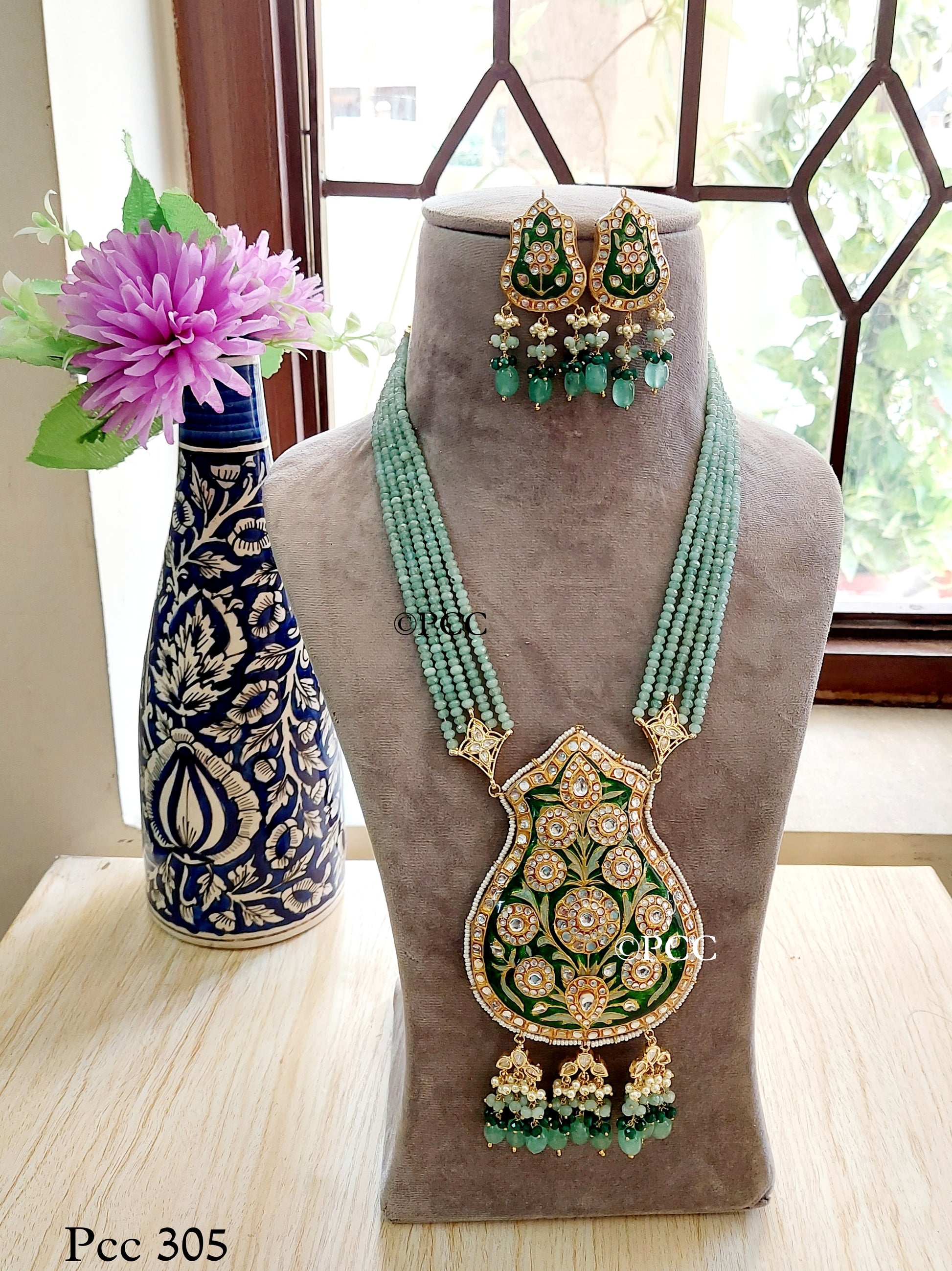 Kundan Meena Pandent Necklace