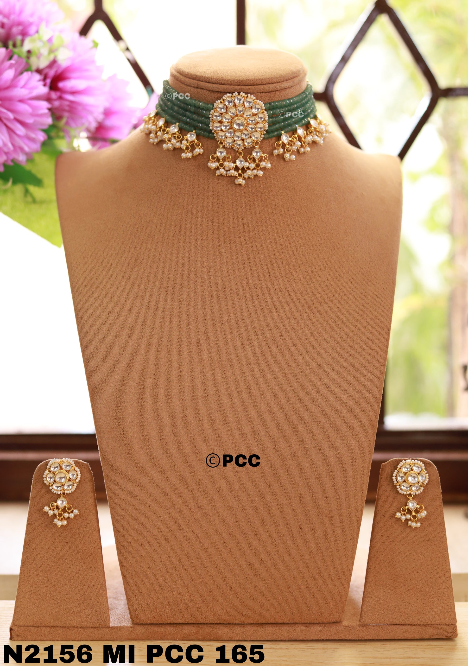 Kundan & Pearls Flowers Choker Necklace & earring Set