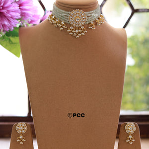 Kundan & Pearls Flowers Choker Necklace & earring Set