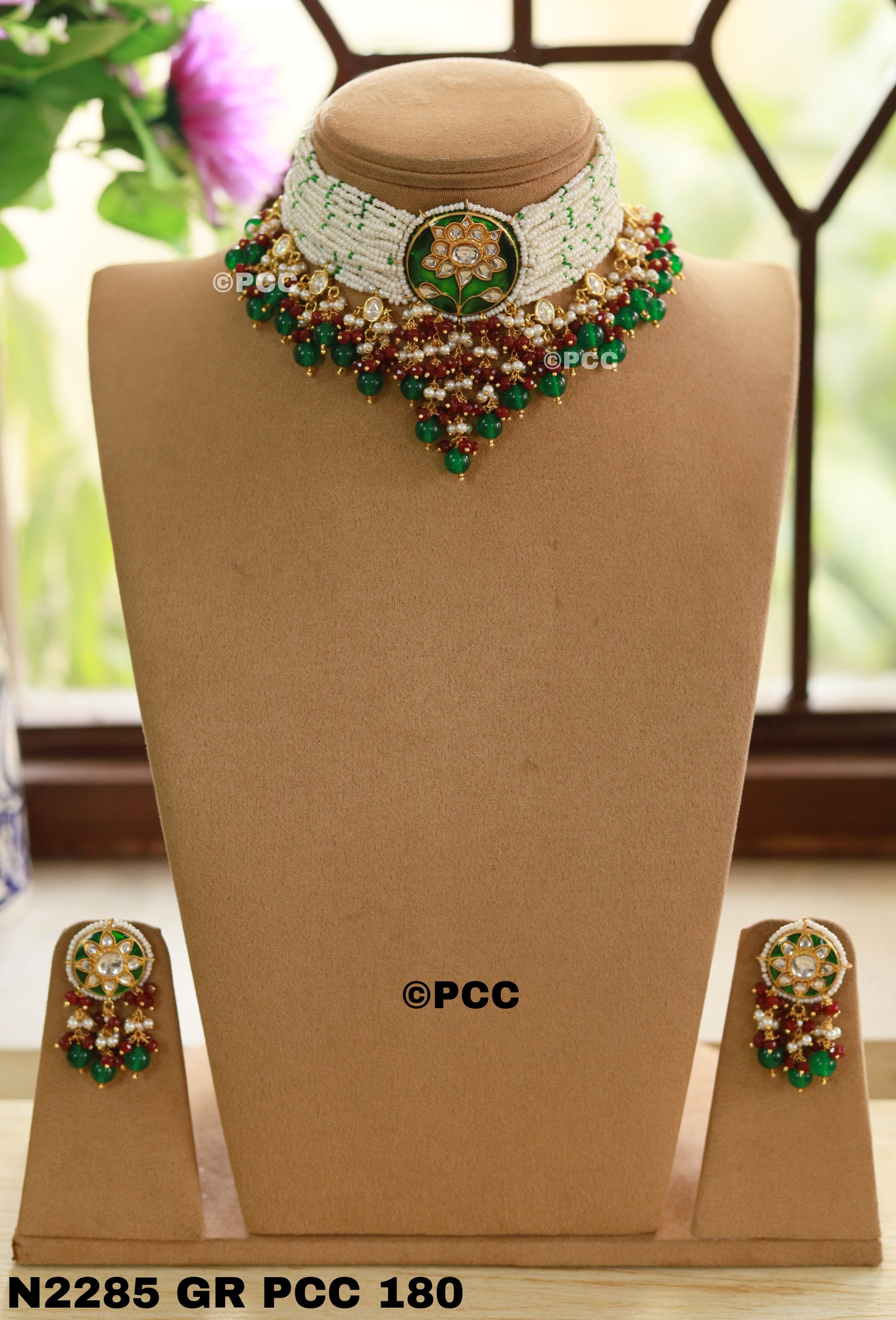 Royal Garden Kundan and Pearls Choker Necklace Set