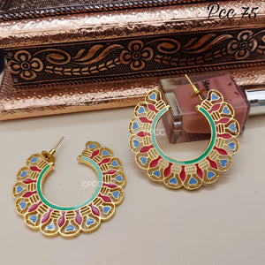 Gold Plated Meenakari Half Hoop Earrings