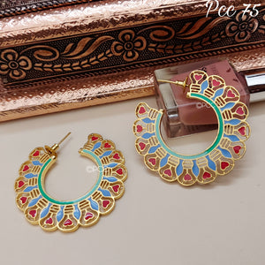 Gold Plated Meenakari Half Hoop Earrings