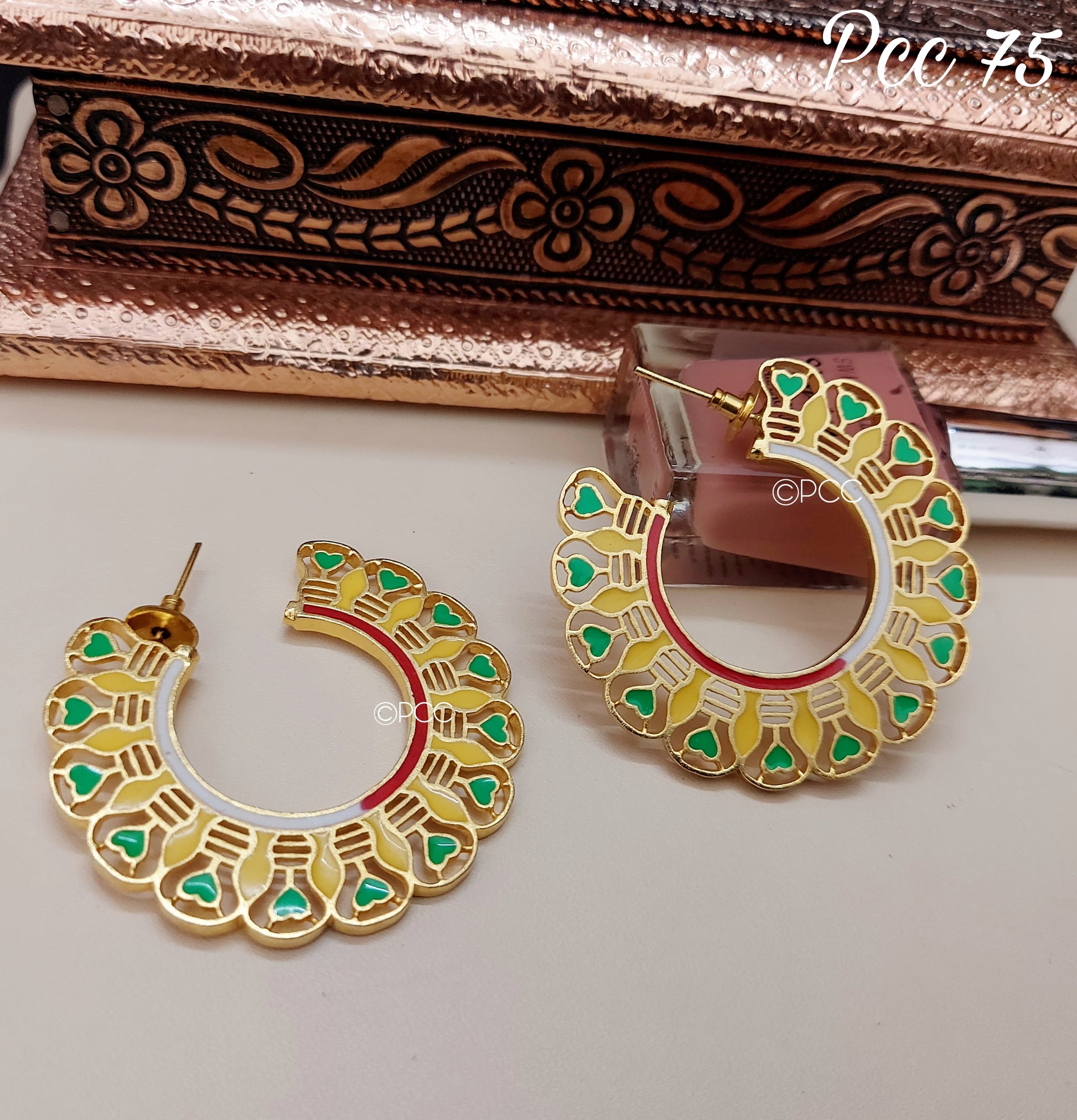 Gold Plated Meenakari Half Hoop Earrings