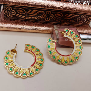 Gold Plated Meenakari Half Hoop Earrings