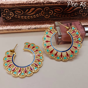 Gold Plated Meenakari Half Hoop Earrings