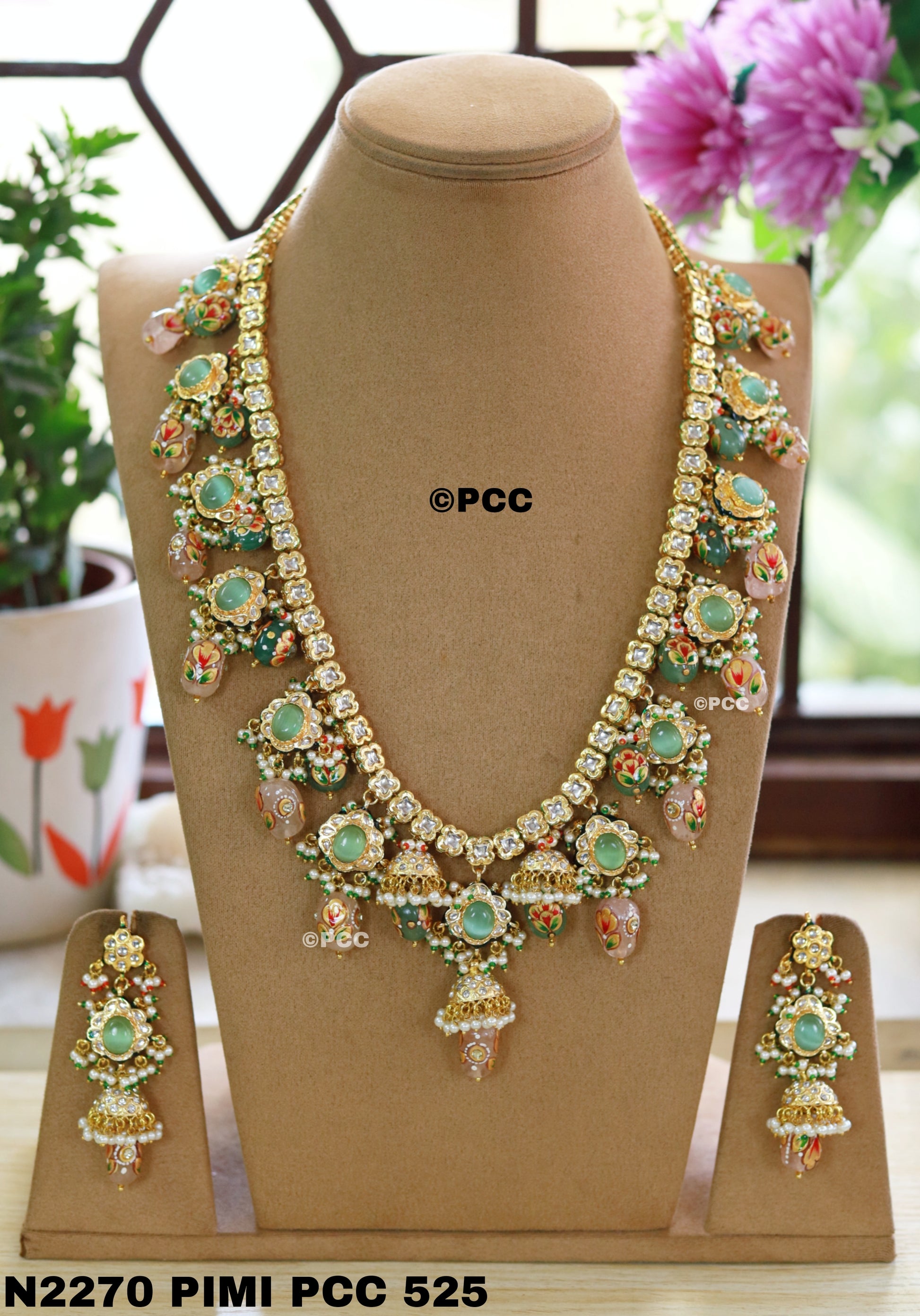 Handmade Long Kundan Necklace Set Rajasthani Traditional Jewelry