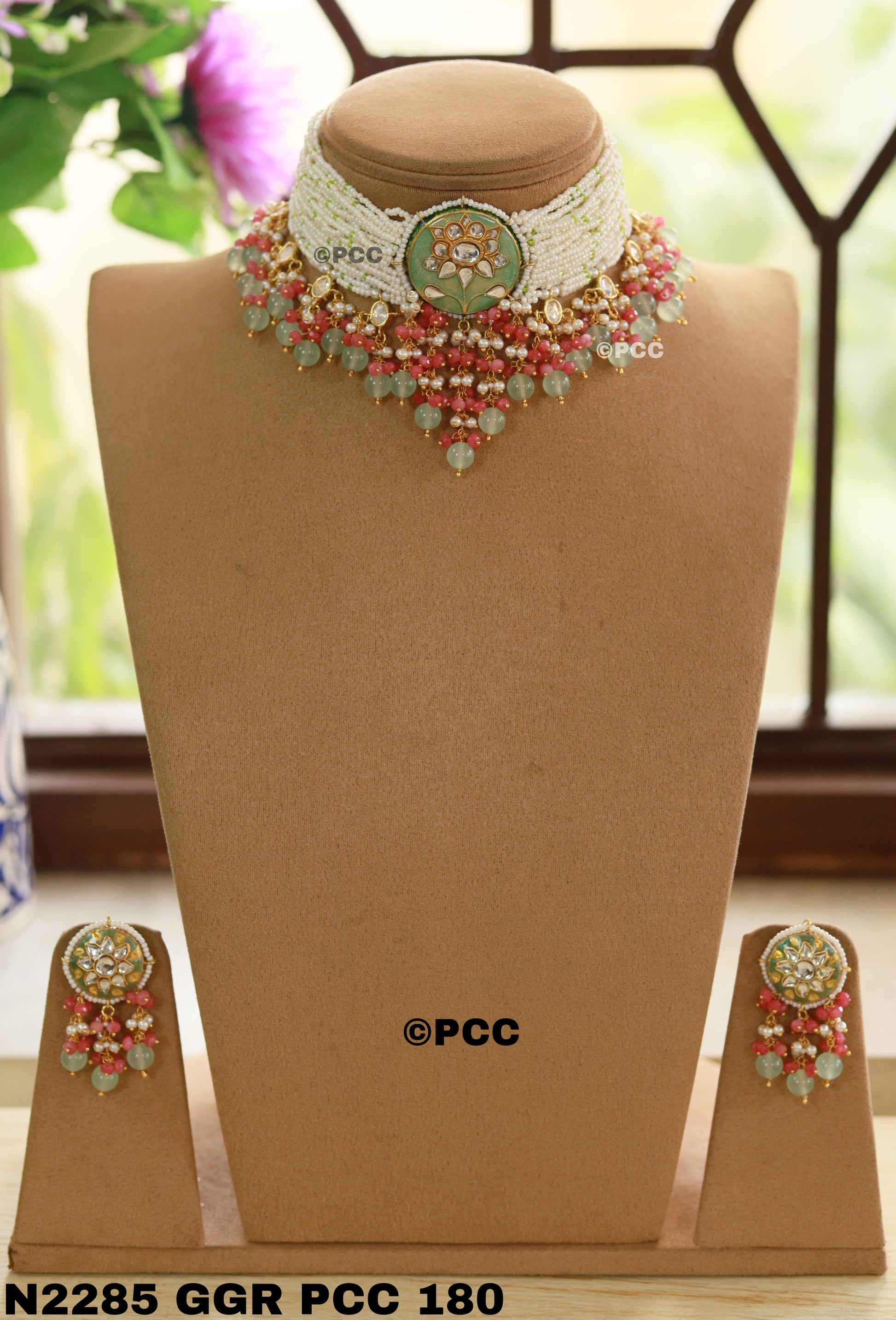 Royal Garden Kundan and Pearls Choker Necklace Set