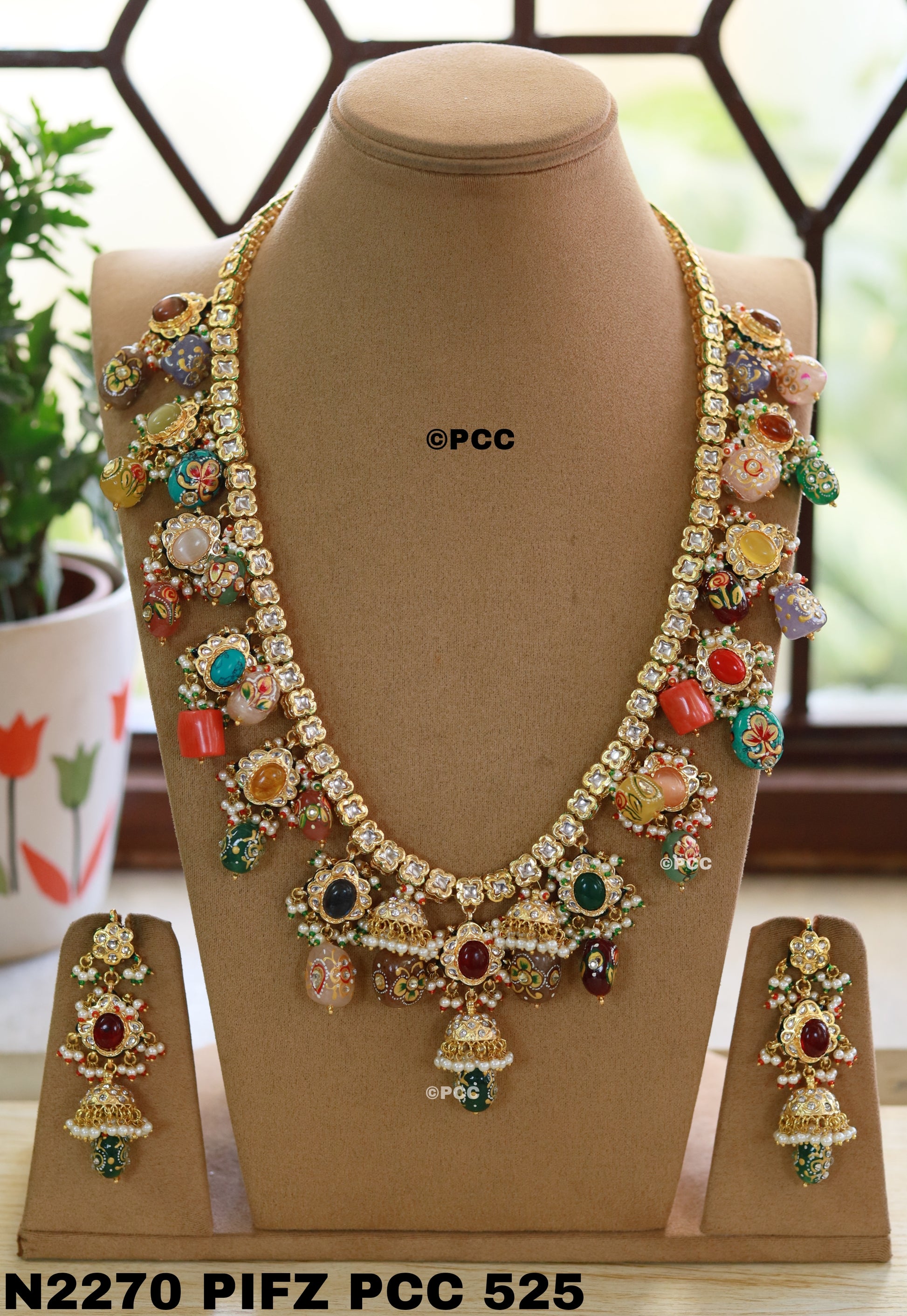 Handmade Long Kundan Necklace Set Rajasthani Traditional Jewelry