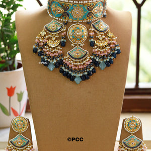 Enamel Crystal Pearl Simar Jewellery Nacklace Set.