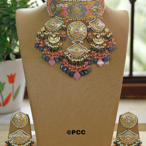 Enamel Crystal Pearl Simar Jewellery Nacklace Set.