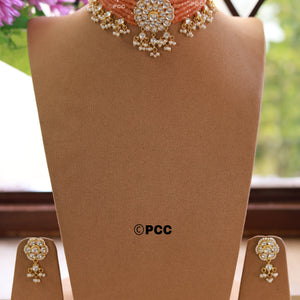 Kundan & Pearls Flowers Choker Necklace & earring Set