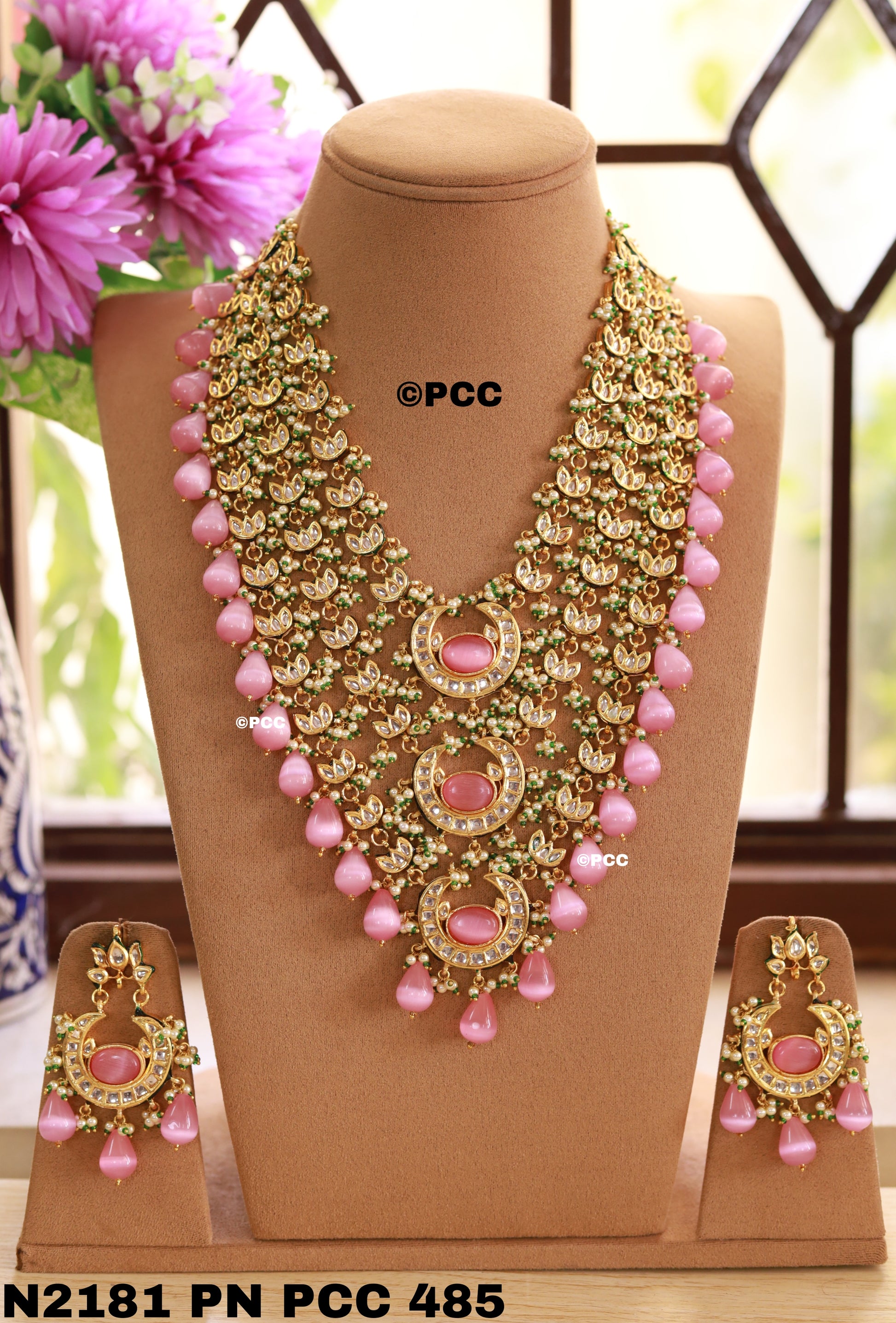 Handmade Kundan & Jade Drops Multi Strand Rajasthani Necklace Set