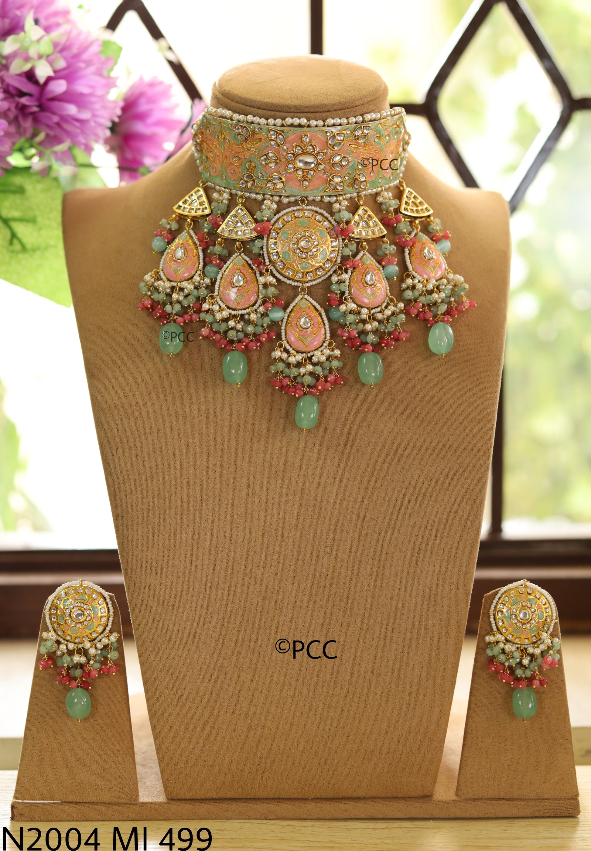 Handmade Rajasthani Royal Kundan Meena Hasli Necklace Set