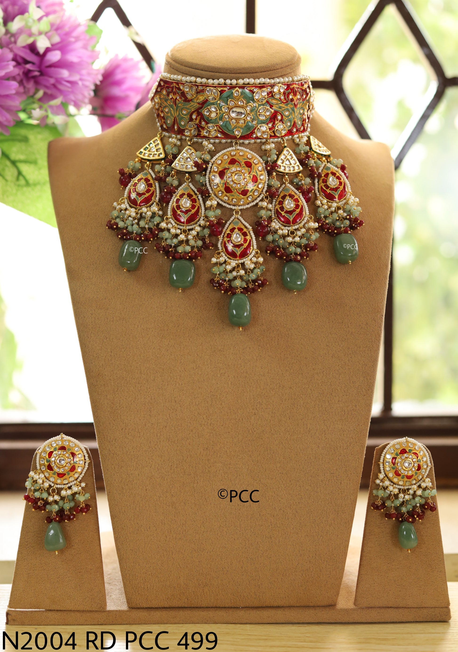 Handmade Rajasthani Royal Kundan Meena Hasli Necklace Set