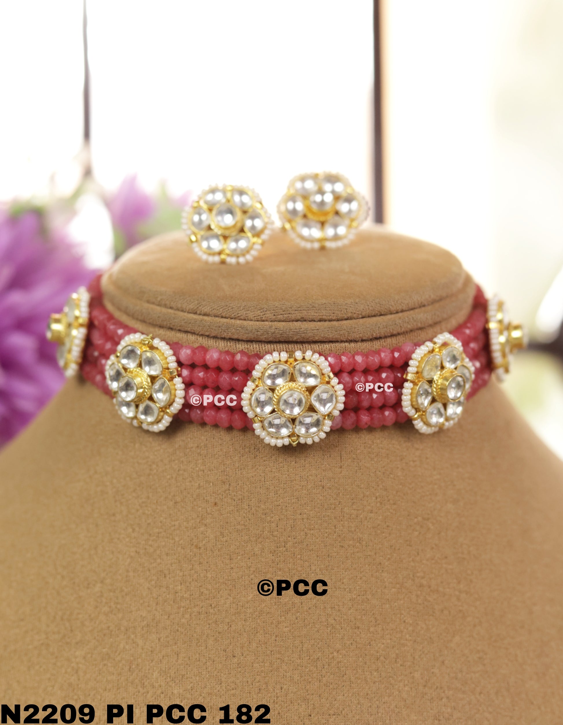 Blossoming Beauty Kundan and Pearls Flowers Choker Set with stud Earring