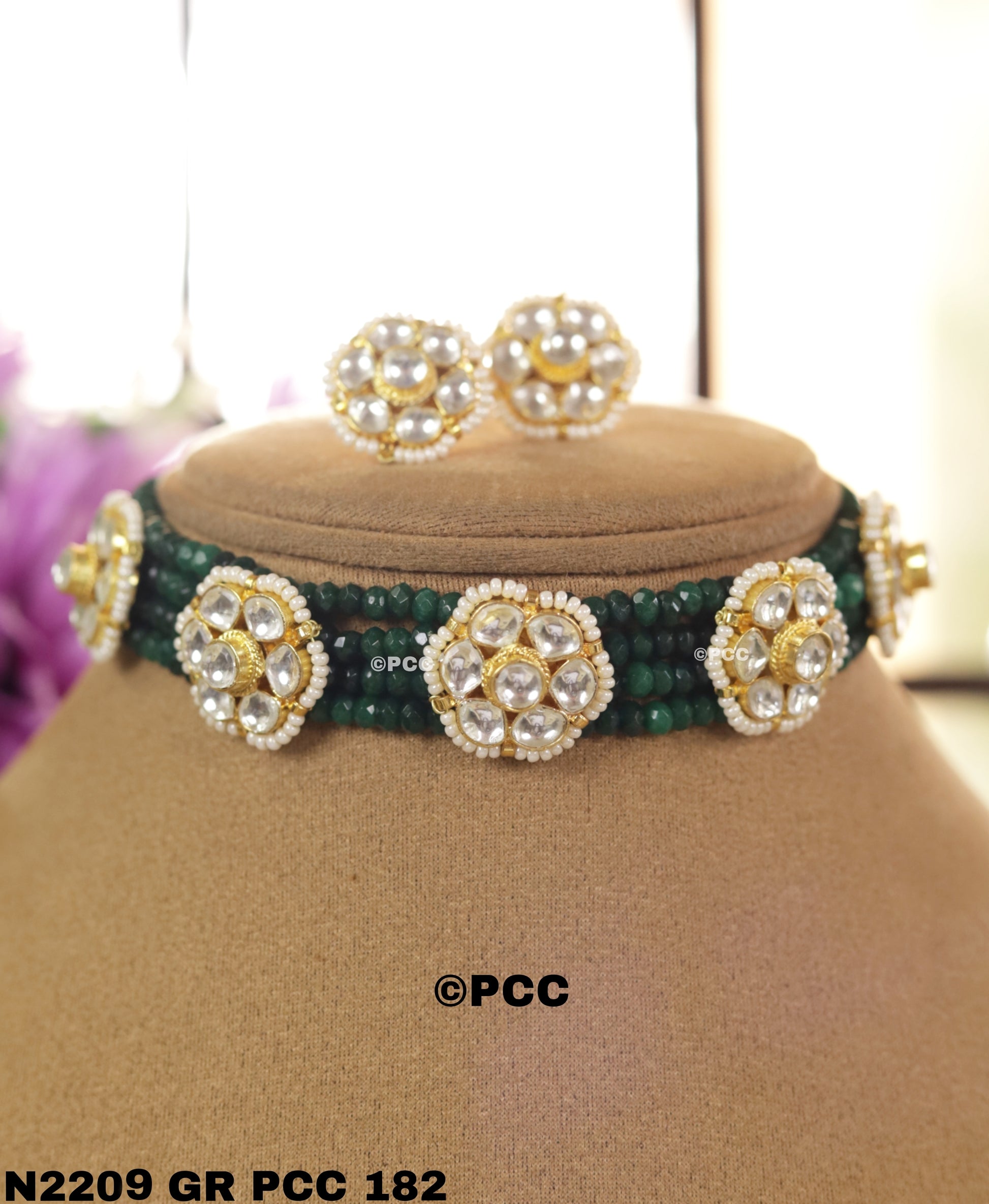 Blossoming Beauty Kundan and Pearls Flowers Choker Set with stud Earring