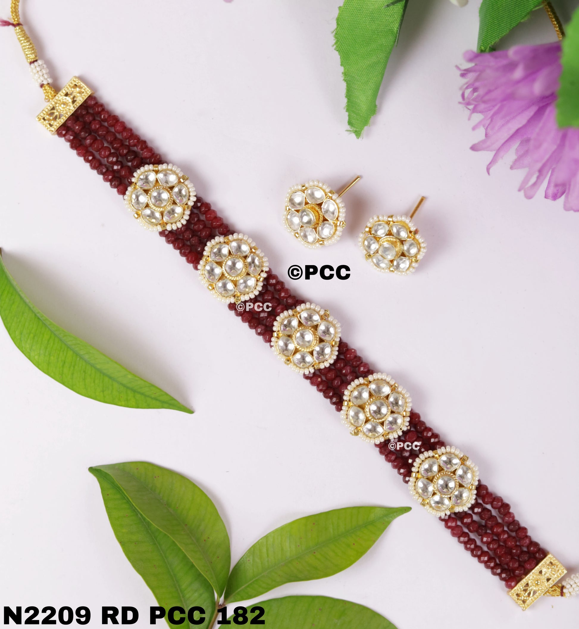 Blossoming Beauty Kundan and Pearls Flowers Choker Set with stud Earring