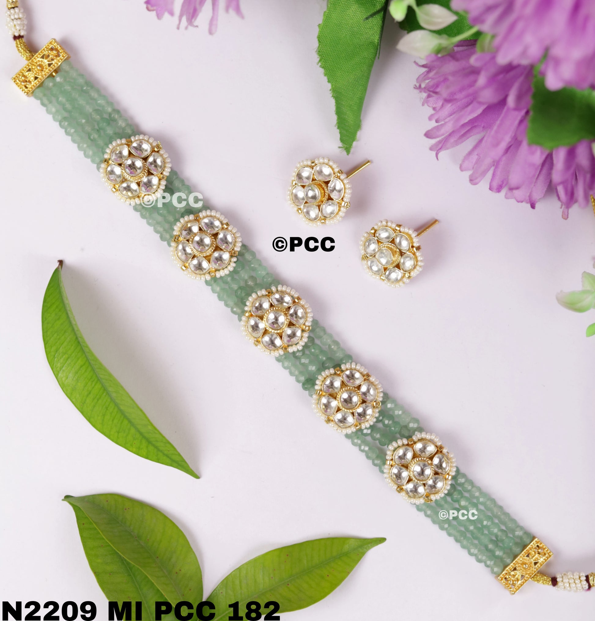 Blossoming Beauty Kundan and Pearls Flowers Choker Set with stud Earring