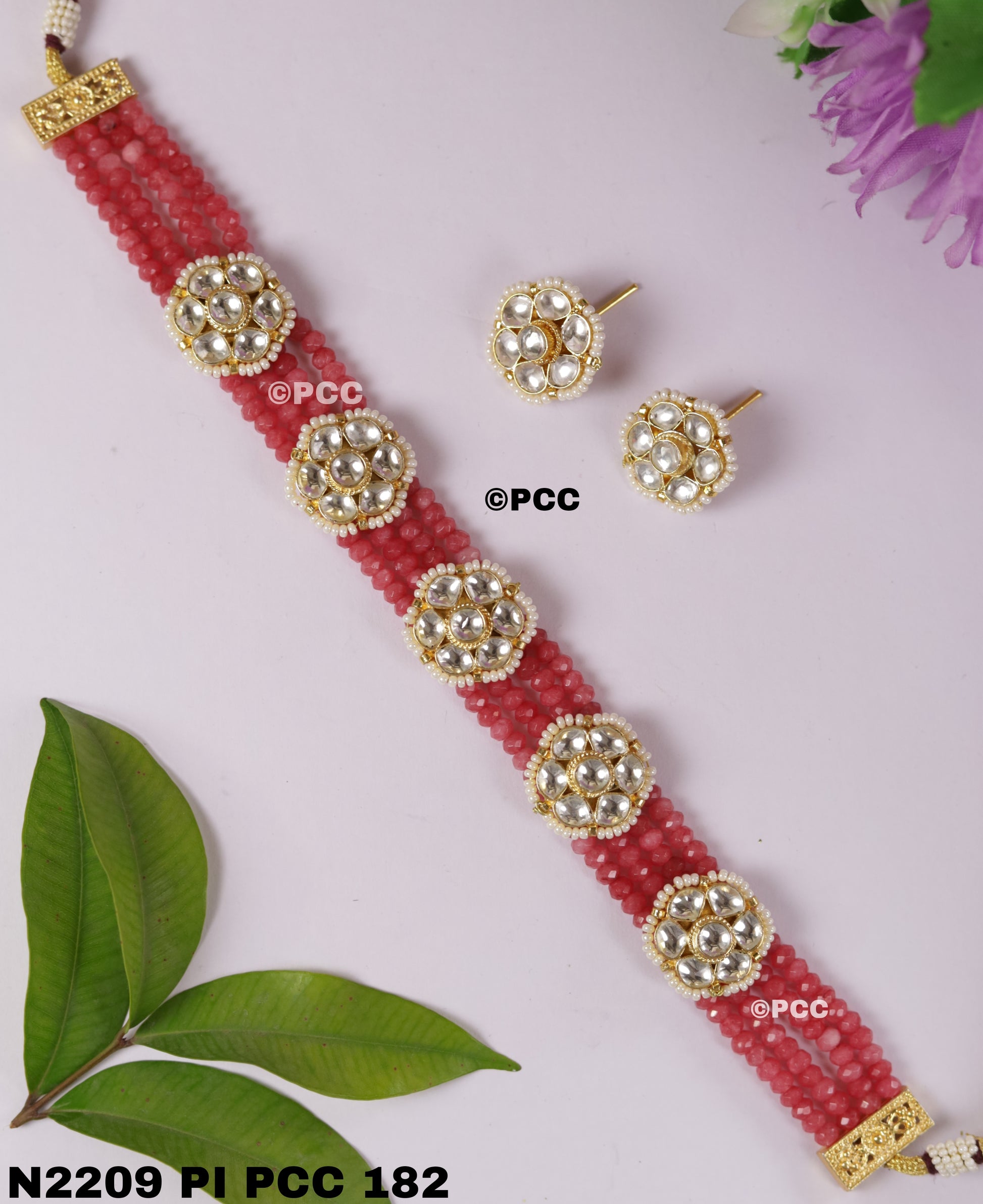 Blossoming Beauty Kundan and Pearls Flowers Choker Set with stud Earring