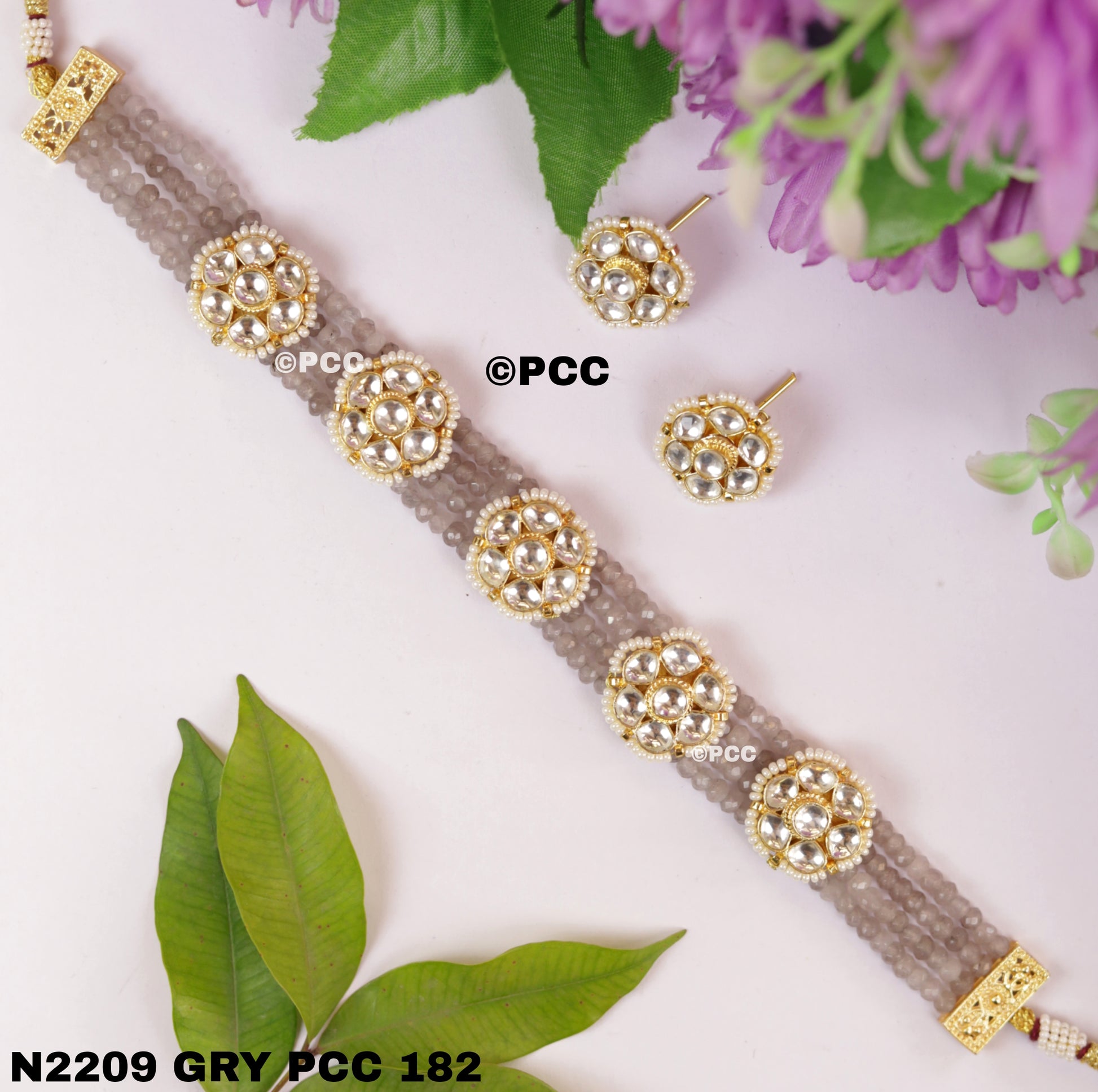 Blossoming Beauty Kundan and Pearls Flowers Choker Set with stud Earring