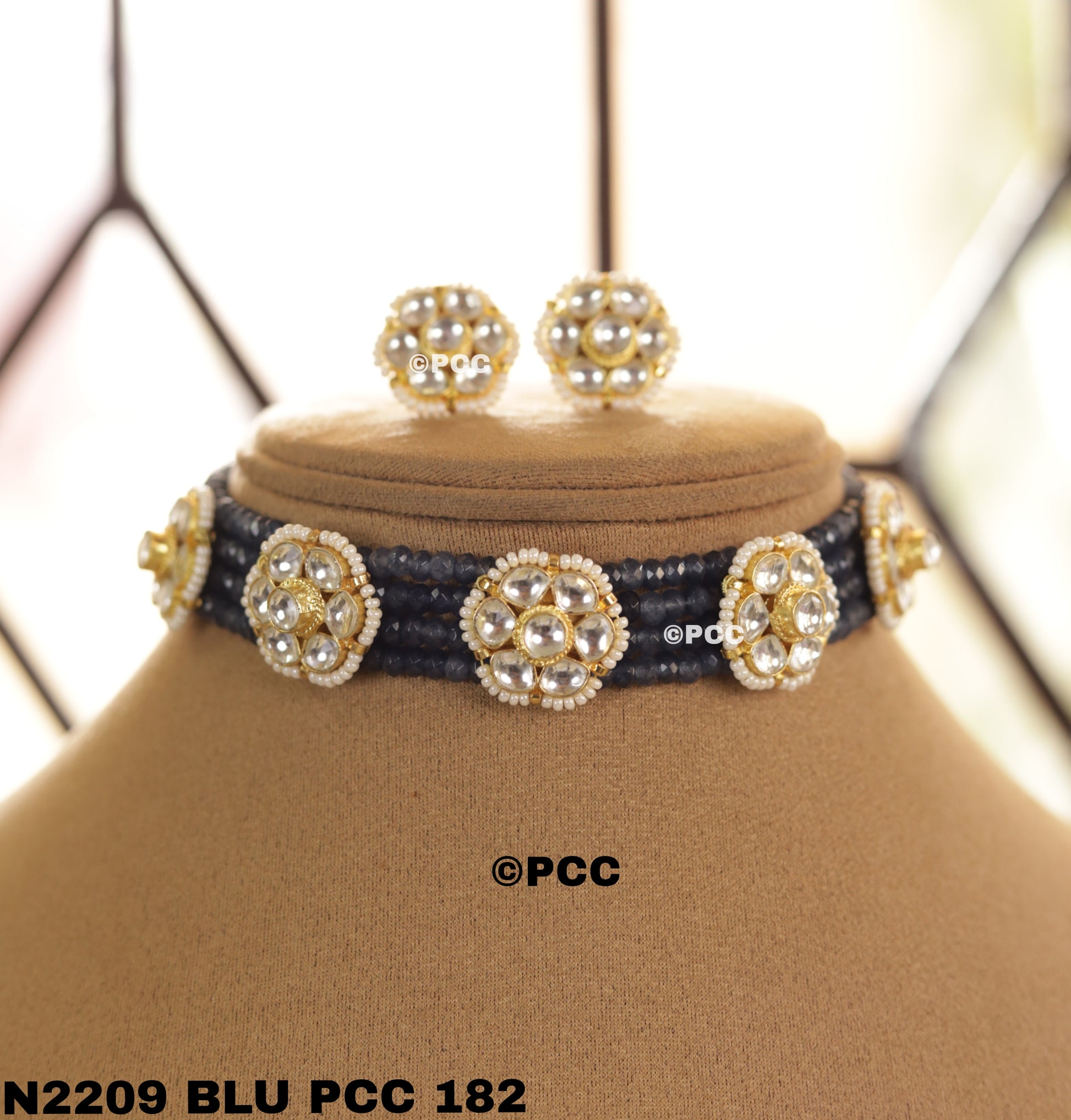 Blossoming Beauty Kundan and Pearls Flowers Choker Set with stud Earring